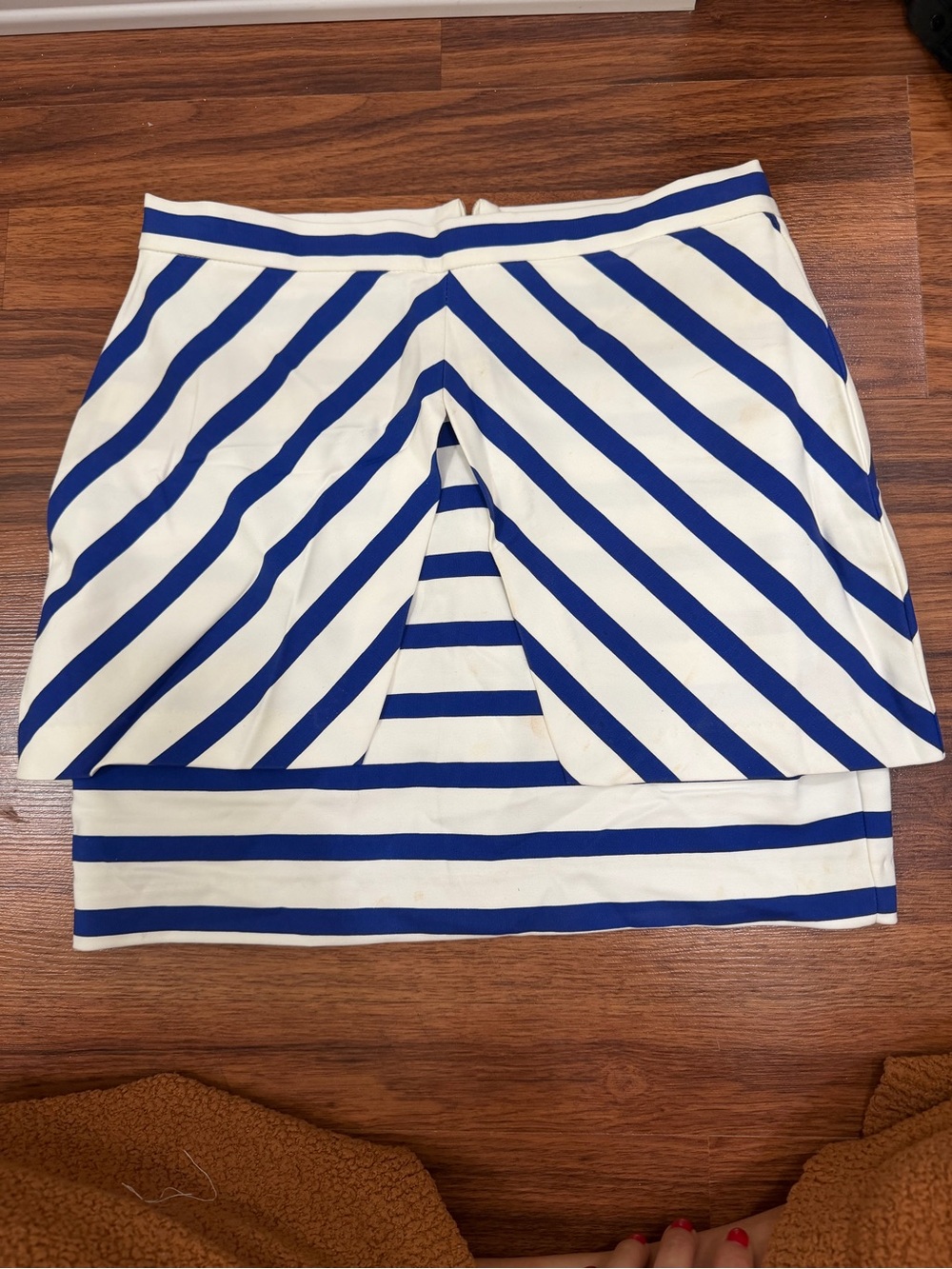 Zara White and Blue Striped Mini Skirt